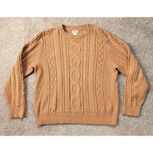 LL Bean Sweater Mens XL Organic Cotton Cable Knit Yellow Mustard Gold Speckled